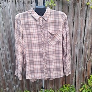 Plaid Button-Up Shirt - Brown and Tan